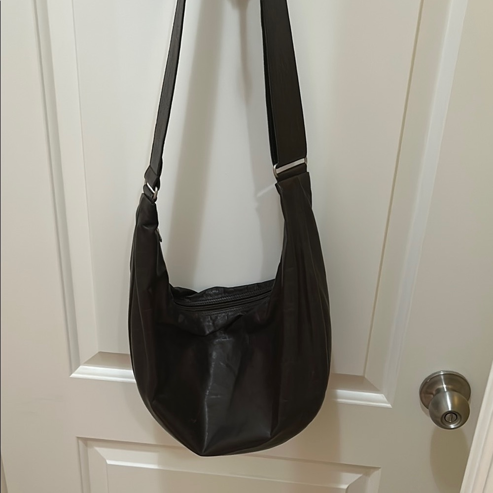 Dark brown leather crossbody bag